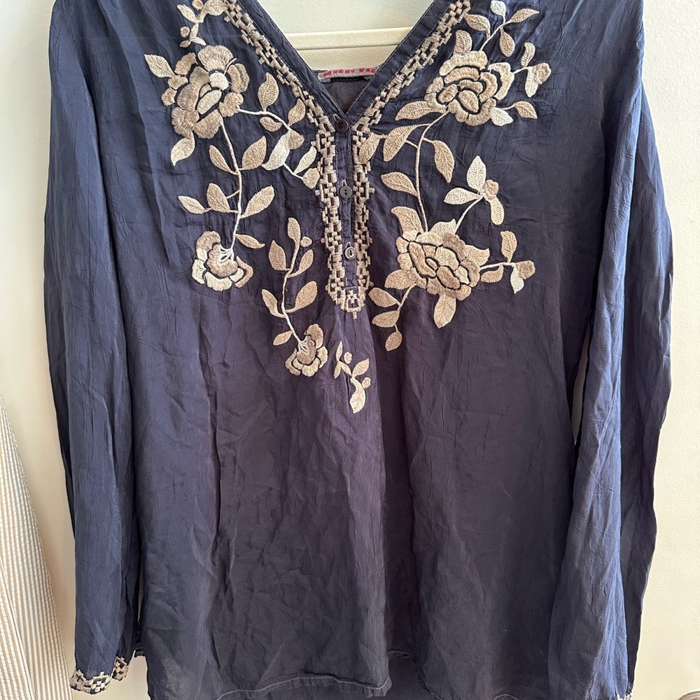 Johnny Was Embroidered Navy Blue Women's Top